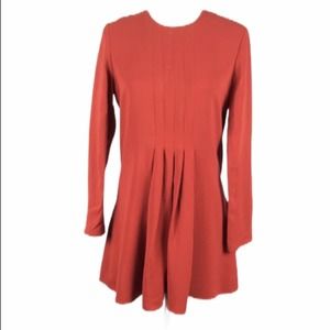 Zara red pleated flare dress long sleeve M